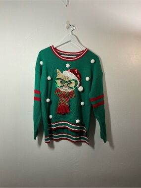 Ugly Christmas Cat Sweater Size Large